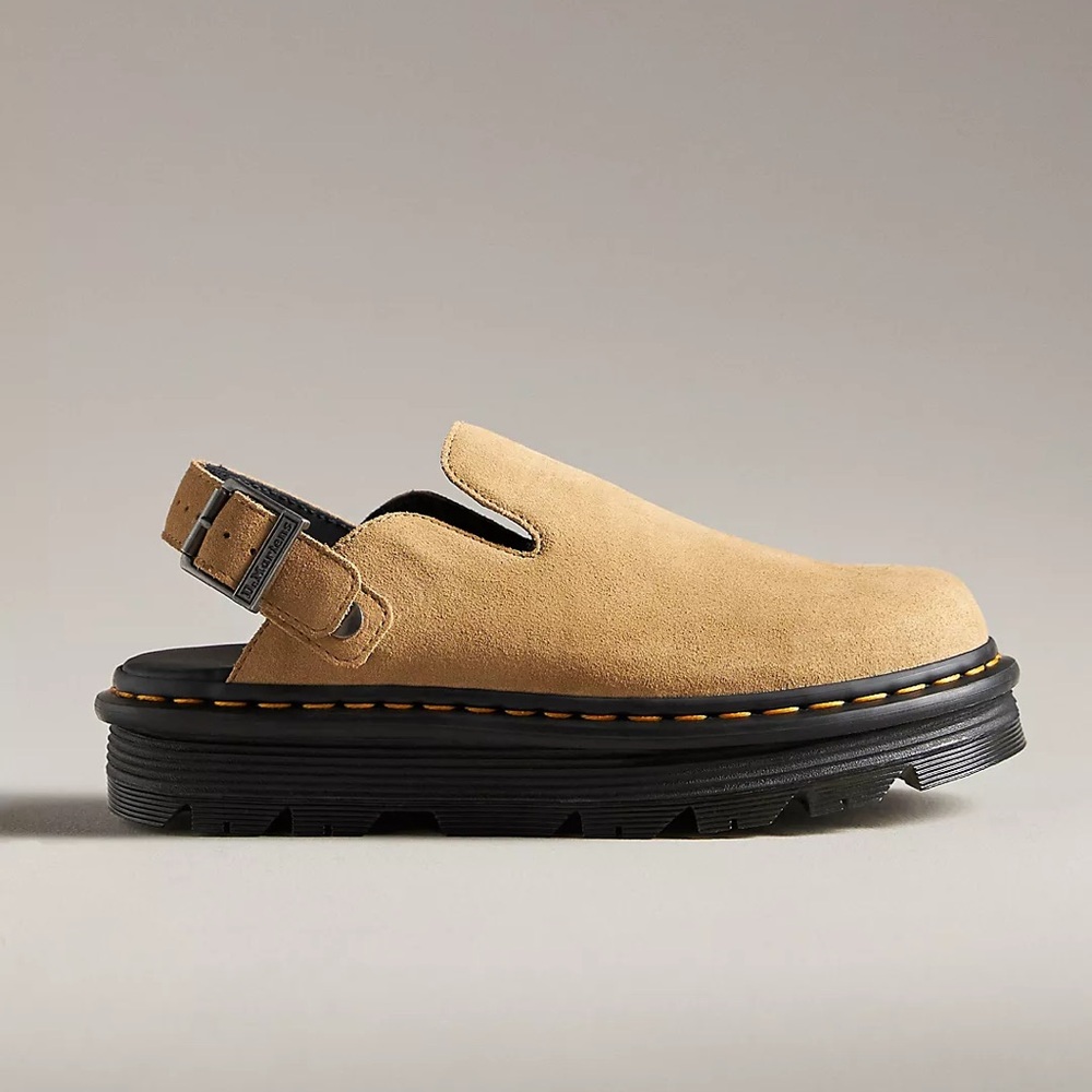 NEW NIB Dr. Martens Zebzag Suede Slingback Platform Mules Tan Loafers Slip-Ons